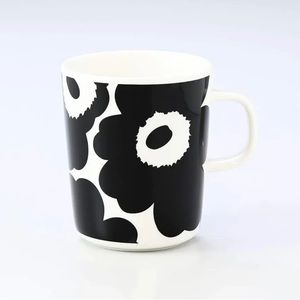 Marimekko black white flower porcelain mug Maija Isola designer Made in Finland